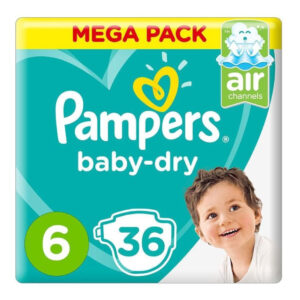 Pampers Baby-Dry Diapers Size 6 13+Kg Up to 100% Leakage Protection Over 12 Hours Pack of 36 Baby Diapers