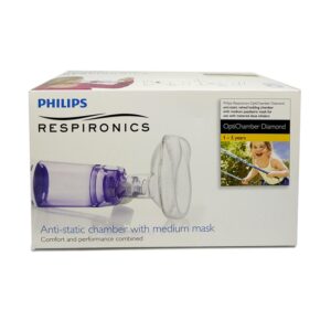 غرفة Philips Respironics Optichamber Diamond Anti-Static Chamber مع قناع متوسط ​​للأطفال (1-5 سنوات) ، عبوة واحدة